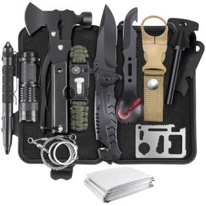 Gifts for Men Christmas 14-in-1 Survival Kit - Premium Outdoor Survival Gear Set with Tactical Tools/Fishing Essentials, Perfect for Dad, Husband, Him, Teen Boys, Camping, Hiking