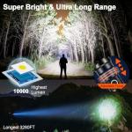 PHIXTON Rechargeable Flashlights 10000 High Lumens Long Range 3280 FT, Super Bright USB C LED Flashlight Long Lasting 15 Hours, Powerful Multifunctional Strong Flash Lights, for Camping