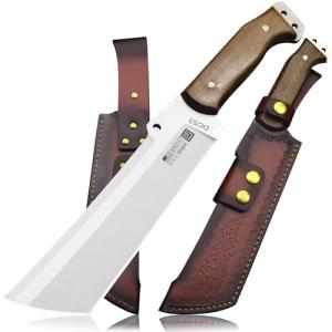 WPKOPYA Fixed Blade Outdoor Knife with Leather Sheath, DC53 Steel Full Tang, 6.6” Sharp Blade, Wooden Handle, 13.6” Tactical Survival Knife for Camping, Hiking, Bushcraft, Cooking & Utility Use