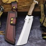 WPKOPYA Fixed Blade Outdoor Knife with Leather Sheath, DC53 Steel Full Tang, 6.6” Sharp Blade, Wooden Handle, 13.6” Tactical Survival Knife for Camping, Hiking, Bushcraft, Cooking & Utility Use
