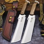 WPKOPYA Fixed Blade Outdoor Knife with Leather Sheath, DC53 Steel Full Tang, 6.6” Sharp Blade, Wooden Handle, 13.6” Tactical Survival Knife for Camping, Hiking, Bushcraft, Cooking & Utility Use