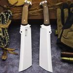 WPKOPYA Fixed Blade Outdoor Knife with Leather Sheath, DC53 Steel Full Tang, 6.6” Sharp Blade, Wooden Handle, 13.6” Tactical Survival Knife for Camping, Hiking, Bushcraft, Cooking & Utility Use