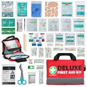 SuccorWare 380 Pieces Deluxe First Aid Kit Compact Trauma Medical Kits with Assorted Bandages, Instant Cold Pack, Emergency Blanket for Home, Travel, Camping, Vehicle, Emergency Kits(Red)