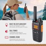 Cobra RX380 Walkie Talkies (2-Pack) – Weather Resistant Two Way Radios Long Range, 40 Pre-Programmed Channels, Weather Alerts, LED Flashlight, Long-Life NiMH Batteries (Black)