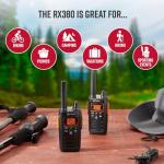 Cobra RX380 Walkie Talkies (2-Pack) – Weather Resistant Two Way Radios Long Range, 40 Pre-Programmed Channels, Weather Alerts, LED Flashlight, Long-Life NiMH Batteries (Black)