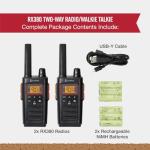 Cobra RX380 Walkie Talkies (2-Pack) – Weather Resistant Two Way Radios Long Range, 40 Pre-Programmed Channels, Weather Alerts, LED Flashlight, Long-Life NiMH Batteries (Black)