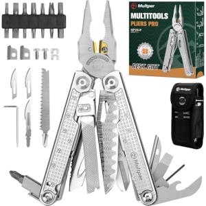 Multper Multitools Pliers Pro, Upgraded Multi Tool With Damascus Knife, Replaceable Wire Cutters and Screwdirver Set, Foldable Multitools with Scissors, Screwdriver, Ideal for Camping,Survival, Repair