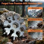 KULOLO Snowflake Multi Tool 2 Pack - Stainless Steel 18 in 1 Multitool with Carabiner,Bottle Opener & Wrench,Stocking Stuffers for Men,White Elephant Gifts, Christmas Gifts for Him(Silver + Black)