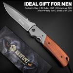 NedFoss DA52 Pocket Knife for Men, 5'' Large Folding Knife, 11'' Survival Knife with Rosewood Handle, Safety Pin, Pocket Clip, Liner Lock