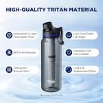 Membrane Solutions C3 Filtered Water Bottle, 36oz BPA-Free Bottle with Replaceable ACF+UF Filter Cartridge, Portable Water Filter, Travel, Hiking & Camping for Drinking Water Anywhere(Grey)