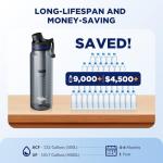 Membrane Solutions C3 Filtered Water Bottle, 36oz BPA-Free Bottle with Replaceable ACF+UF Filter Cartridge, Portable Water Filter, Travel, Hiking & Camping for Drinking Water Anywhere(Grey)