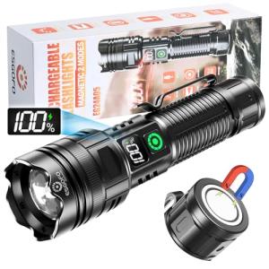 Esgofo Rechargeable Flashlights High Lumens 10000 2 Modes High/Low, Super Bright Magnetic LED Flashlight Long Distance 3280FT, Powerful Long Lasting Strong Flash Light USB C with Clip for Hiking