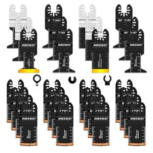 AMZWEI 28PCS Oscillating Saw Blades, Professional Universal Titanium Multitool Blades for Wood Metal, Quick Release Multi Tool Blades Kits Compatible with Dewalt Ryobi Milwaukee Rockwell Fein