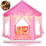 Monobeach Princess Tent Girls Large Playhouse Kids Castle Play Tent with Star Lights Toy for Children Indoor and Outdoor Games, 55'' x 53'' (DxH) (Pink Princess with Play Mat)
