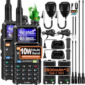 BAOFENG UV-5RM 10W Handheld Ham Radio Long Range, Portable Two Way Radio with 2500mAh Type-C Charging Battery, Rechargeable 5RM Multi-Band Walkie Talkies for Adults (2 Pack)