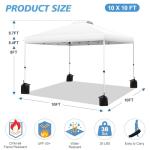 WEIZE Pop up Canopy Tent 10x10ft, 1-Button Push Setup, Instant Portable Shelter, Adjustable Height, Portable Roller Bag, 4 Weight Bags, Guy Ropes & Stakes Included, White