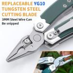 HANSHI G10 Handle Multitool Pliers with YG10 Tungsten Steel Replaceable Wire Cutters 12 in 1 Multi Tool Pocket Knife with Safety Lock,Saw,Bottel Opener for Camping,Survival with Nylon Sheath (green)
