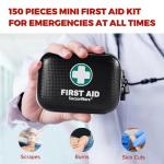 SuccorWare 150 Pieces Mini First Aid Kit - Small Medical Kit with Hard Shell - Emergency First Aid Kit for Car, Travel, Home, Outdoor, Office, Camping, Hiking (Black)