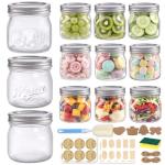 BIGIVACA 16 oz Wide Mouth Mason Jars, 12 Pack Overnight Oats Containers with Lids - Fruit Carved Design Glass Canning Jars for Food Storage, Preserving, Pickling, Meal Prep, DIY Crafts and Home Decor