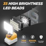 2 Pack 10000 Lumen 35 LED Work Light Compatible with Dewalt 20V Max Battery, 78W Cordless Jobsite Flood Light with Dual USB-A Charging Ports, Bright Portable Outdoor Flashlight (Battery Not Included)