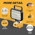 2 Pack 10000 Lumen 35 LED Work Light Compatible with Dewalt 20V Max Battery, 78W Cordless Jobsite Flood Light with Dual USB-A Charging Ports, Bright Portable Outdoor Flashlight (Battery Not Included)