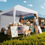 Driftalia 10x10 Pop Up Canopy with Sidewalls, Outdoor Instant Canopy Tent with Carry Bag for Commercial Events, Camping, Backyard Parties - White