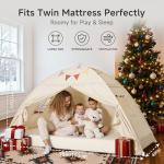 Toddler bed Tent Canopy: Lights & Flags Indoor Floor Twin Bed Kids Tent Play Tent - Twin Bed Curtains - Girls&Boys Play House Bedroom Privacy Space Sleeping Tents Gifts Large Teepee Tent(Golden Beige)