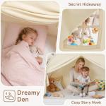 Toddler bed Tent Canopy: Lights & Flags Indoor Floor Twin Bed Kids Tent Play Tent - Twin Bed Curtains - Girls&Boys Play House Bedroom Privacy Space Sleeping Tents Gifts Large Teepee Tent(Golden Beige)