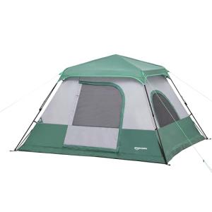 Amazon Basics 6-Person Instant Camping Tent with Rainfly, Weather-Resistant, Quick Setup, Green