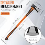 Chopping Axe, Hand Axe, Camp Hatchet for Splitting Kindling and Chopping Branches, Wood Chopping Axe 5.5 lb with 36-in Fiberglass Handle (L)