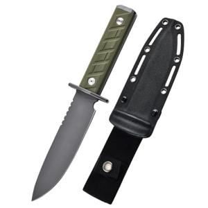 0006 Fixed Blade Knife with Kydex Sheath, 5.9 inch CPM 3V Drop Point Blade with Black G10 Handle, Full Tang Fixed Blade Survival Hunting Knife, for Outdoor, Camping and Hunting