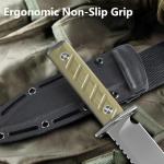 0006 Fixed Blade Knife with Kydex Sheath, 5.9 inch CPM 3V Drop Point Blade with Black G10 Handle, Full Tang Fixed Blade Survival Hunting Knife, for Outdoor, Camping and Hunting