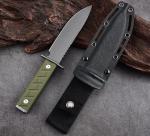 0006 Fixed Blade Knife with Kydex Sheath, 5.9 inch CPM 3V Drop Point Blade with Black G10 Handle, Full Tang Fixed Blade Survival Hunting Knife, for Outdoor, Camping and Hunting