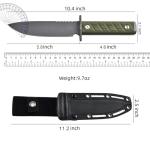 0006 Fixed Blade Knife with Kydex Sheath, 5.9 inch CPM 3V Drop Point Blade with Black G10 Handle, Full Tang Fixed Blade Survival Hunting Knife, for Outdoor, Camping and Hunting