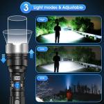 JMNGSHU Flashlight with 10000 Lumens, Type-C Fast Charging & 16-Hour Runtime, 3 Modes, Telescopic Zoom, Waterproof, Compact Handheld Flashlight for Camping, Hiking, Hurricane Prep (2-Pack)