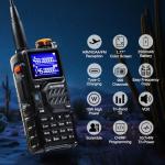 BAOFENG K5PLUS Tri-Band Ham Radio Long Range, UHF VHF 1.25M Handheld 10W Tri-Power Two Way Radio with Airband, NOAA, 2500mAh Battery, Speaker Mic, 999CH, Frequency Copy, Scramble