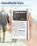 PRUNUS J-161 Pocket NOAA Weather Radio, AM FM Radio Battery Operated by 2 AA Transistor Radio with Best Reception,Stereo Earphone Jack, for Emergency,Hurricane,Running, Walking,Home (Silver)