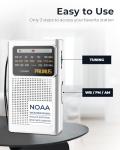 PRUNUS J-161 Pocket NOAA Weather Radio, AM FM Radio Battery Operated by 2 AA Transistor Radio with Best Reception,Stereo Earphone Jack, for Emergency,Hurricane,Running, Walking,Home (Silver)