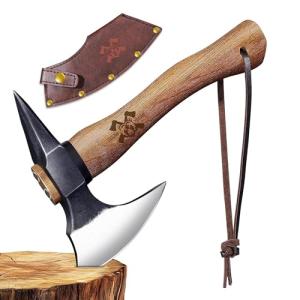 Grumpy Bear Camping Axe 11 Inches with High Carbon Steel, Forged Blade, Natural Wood Handle, Safety Lanyard – for Chopping, Wood Splitting, Hiking, and Outdoor Activities