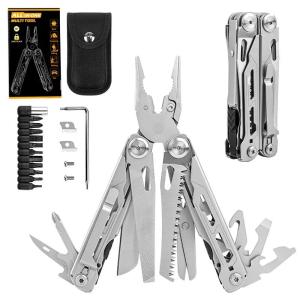 Multitool with Pocket Knife, 28-in-1 Stainless Steel Needle Nose Pliers with Screwdrivers, Self-locking Multi tool EDC Gear with Sheath, Ideal for Survival, Outdoor, Camping