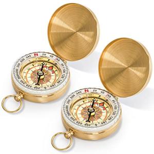 Tebery 2 Pack Classic Pocket Style Copper Clamshell Compass, Glow in The Dark Military Survival Gear, Waterproof Luminous Kids Compass for Hiking Camping Hunting Climbing (Brass)