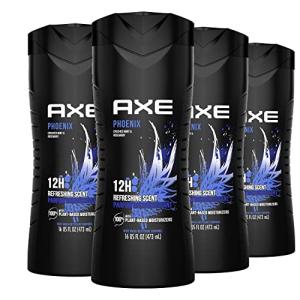 AXE Body Wash Phoenix 4 Count 12h Refreshing Scent Crushed Mint & Rosemary Men's Body Wash with 100% Plant-Based Moisturizers 16 oz