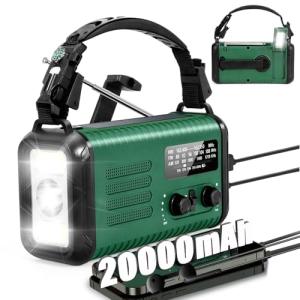 20000mAh / 74000mWh Emergency Radio, Solar Hand Crank Radio AM/FM/NOAA Weather Radio, with Power Bank Phone Charger, SOS Alarm, Flashlight & Reading Lamp for Emergencies Hurricane Camping