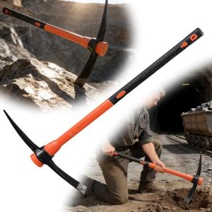 REILEIHODE Pick Axe for Digging Heavy Duty Mattock with 34.6” Fiberglass Handle, Shock Absorbing & Ergonomic Anti-Slip, Multipurpose Garden Pick Axe for Landscaping, Digging, Outdoor Camping