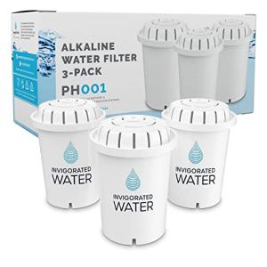 Invigorated Water PH001 - White Alkaline Water Filter – Replacement Filters for all Pitcher & Dispenser Filtration Systems – BPA-Free, Removes Chlorine, Heavy Metals – 96 Gallons/Filter (3-Pack)