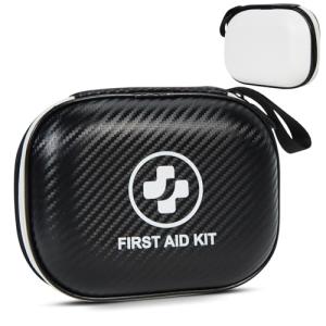 Small First Aid Kit - 185 Pieces Waterproof Emergency Kit for Home, Car, Travel, Camping, Hiking & Outdoor - Portable Hard Case Survival Kit with Premium Supplies(Black/White)
