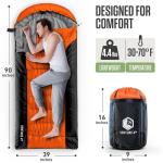 VENTURE 4TH 3-Season XXL Backpacking Sleeping Bag, Camping Sleeping Bags for Adults & Kids - Lightweight, Comfortable, Water Resistant, Ideal for Hiking, Camping & Outdoor – Orange/Gray