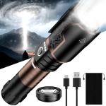VOLISABER LED Flashlights High Lumens Rechargeable, 4000 Lumens Tactical Super Bright Flashlight with Ignition Lens, 6 Modes Waterproof Flash Light for Camping & Emergency Home Gift