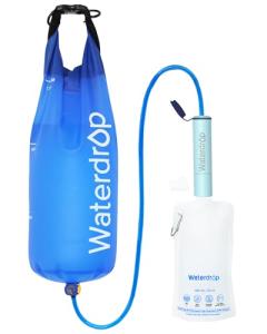 Waterdrop Gravity Water Filter Straw, Camping Water Filtration System, Water Purifier Survival for Travel, Backpacking and Emergency Preparedness, 1.5 gal Bag, 0.1 Micron, Light Blue
