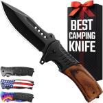 Tactical Spring Assisted Knife with Wood Handle